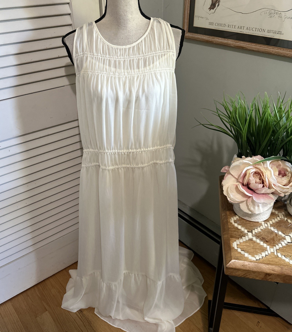 A New Day Dress Womens Large Cream Sheer Chiffon Maxi Ethereal Fairy Angelcore